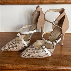 Strappy Heels! Tan & Snake Skin